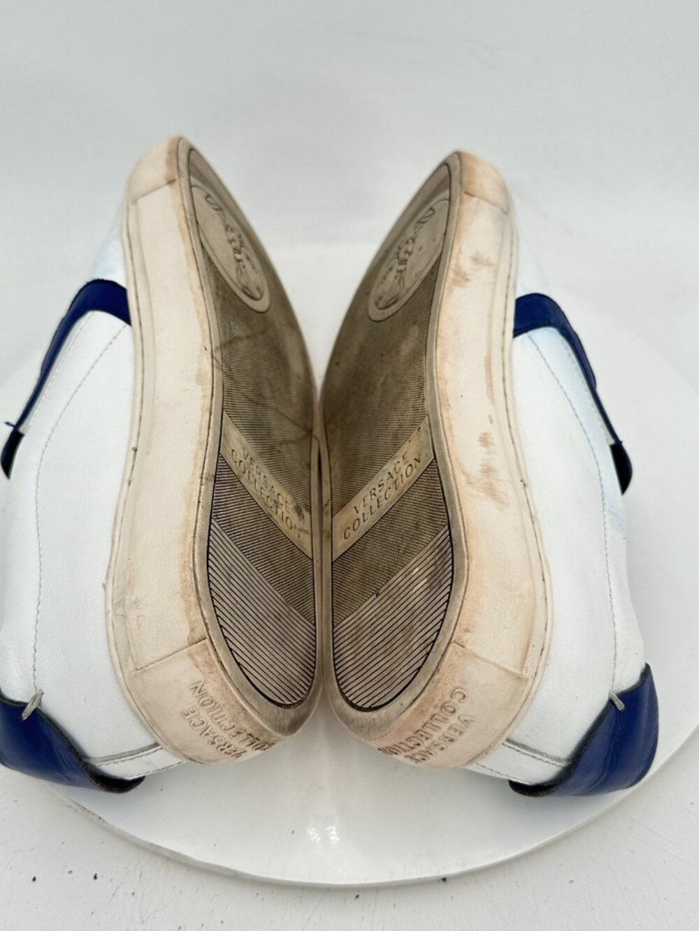 Versace Collection Men Sz EU 41 US 9 Medusa Plaque Strap White Blue Leather Shoe - Picture 5 of 10